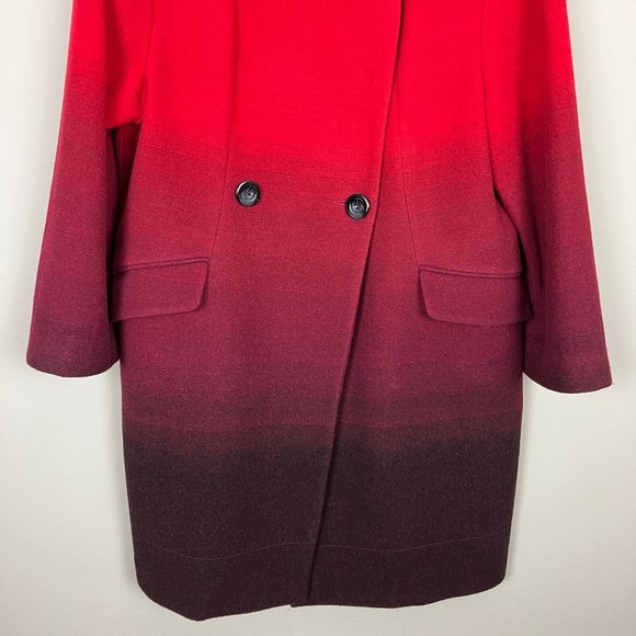 Worthington Dress Coat Womens‎ Large Red Ombre Wool Blend Long Double Breasted - Picture 4 of 15